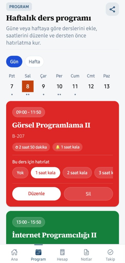 UniMan mobil — haftalık program
